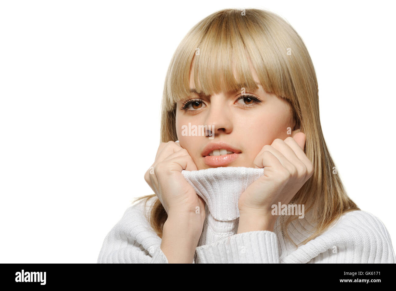 The young girl in a warm sweater Stock Photo