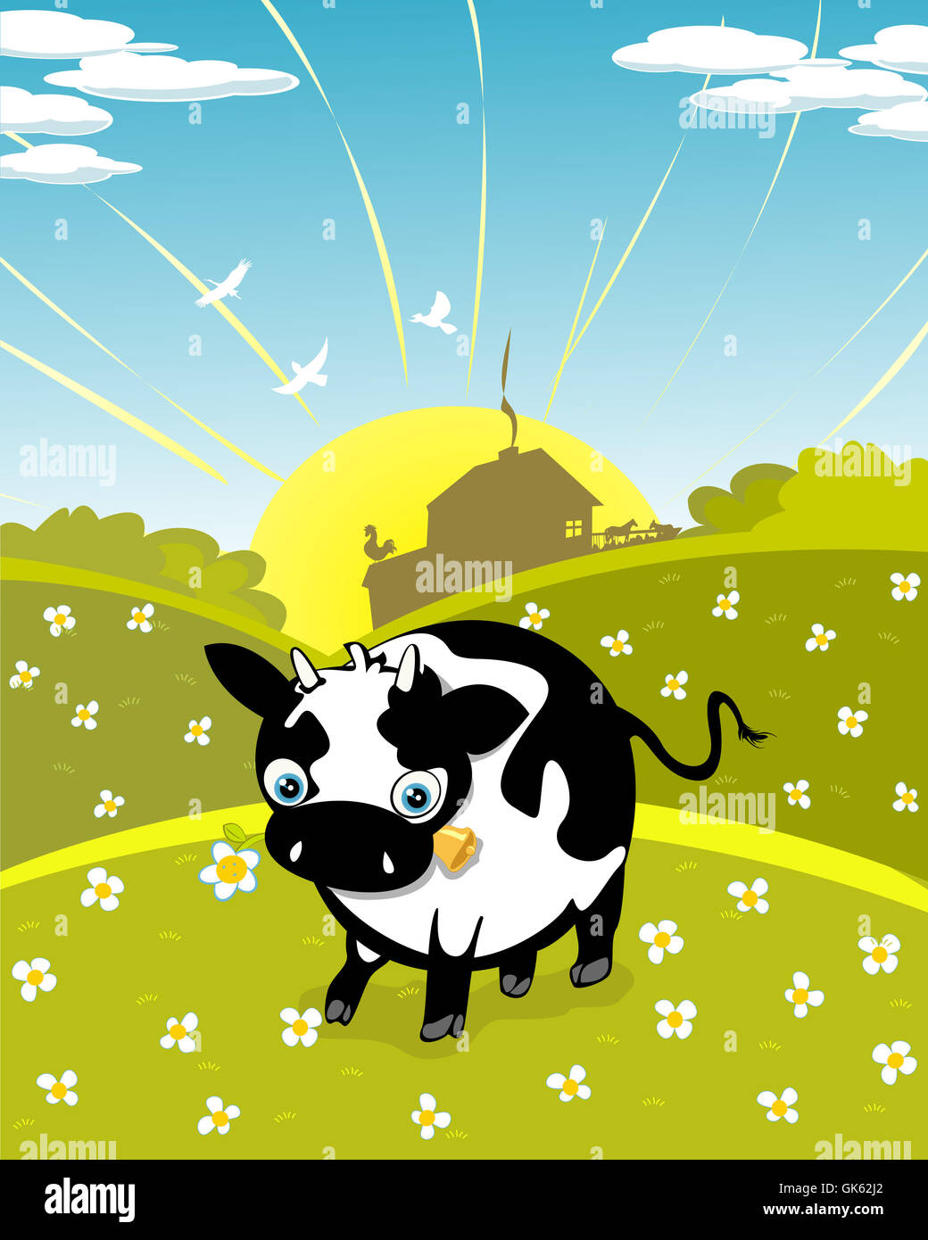 Cartoon cow on the meadow Stock Photo
