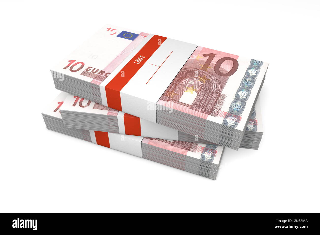 Three Packets of 10 Euro Notes with Bank Wrapper Stock Photo