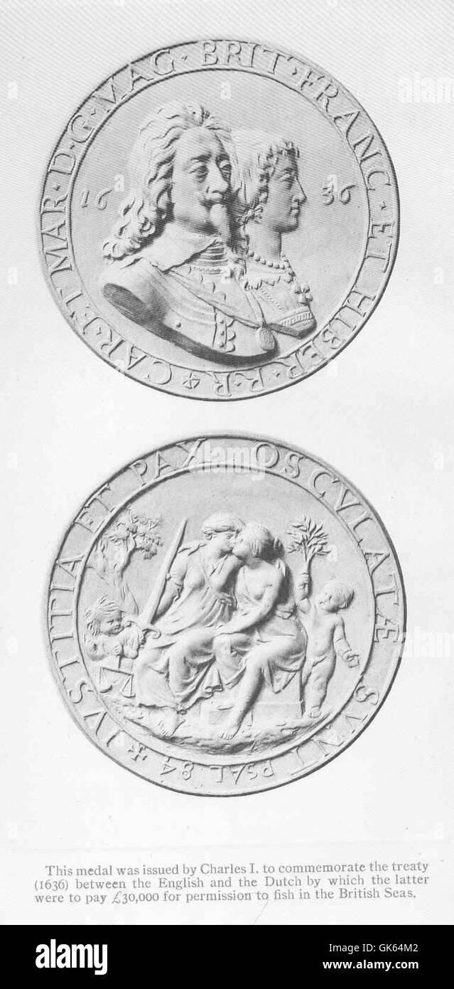 48973 Medal was issued by Charles I to commemorate the treaty (1636) between the English and the Dutch by which the latter were to pay Stock Photo