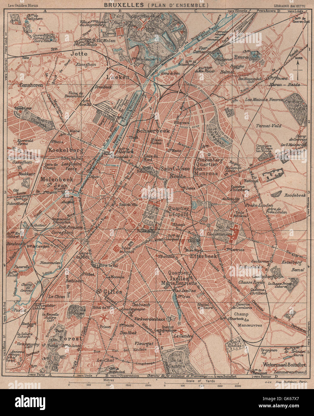 BRUXELLES Brussels vintage town city plan d'ensemble de la ville, 1920 old map Stock Photo