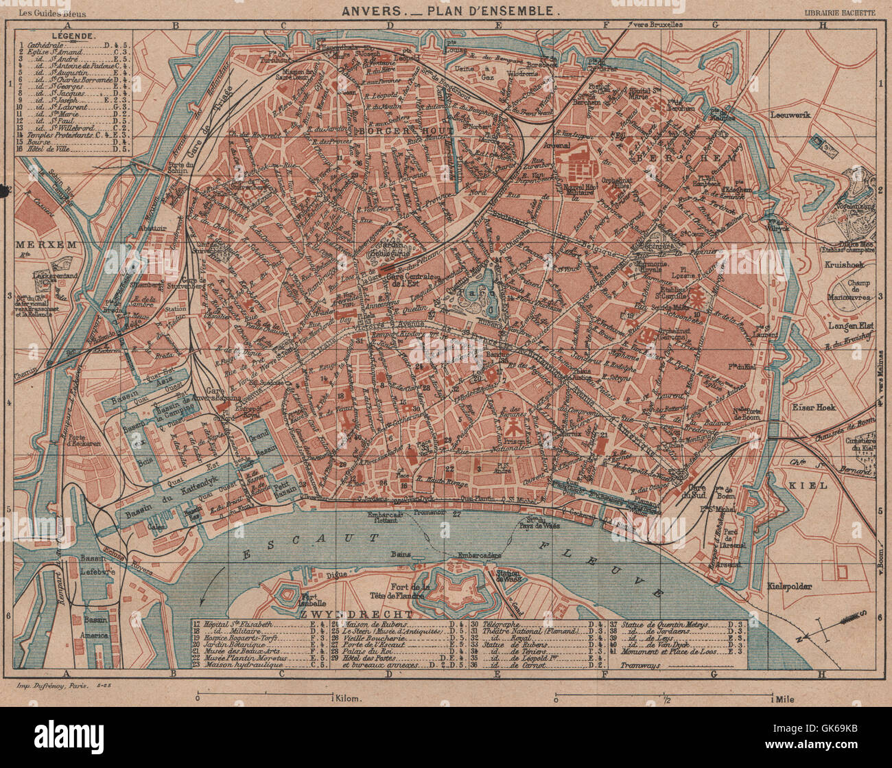 ANTWERPEN ANVERS. Vintage town city map plan d'ensemble ville. Belgium, 1920 Stock Photo