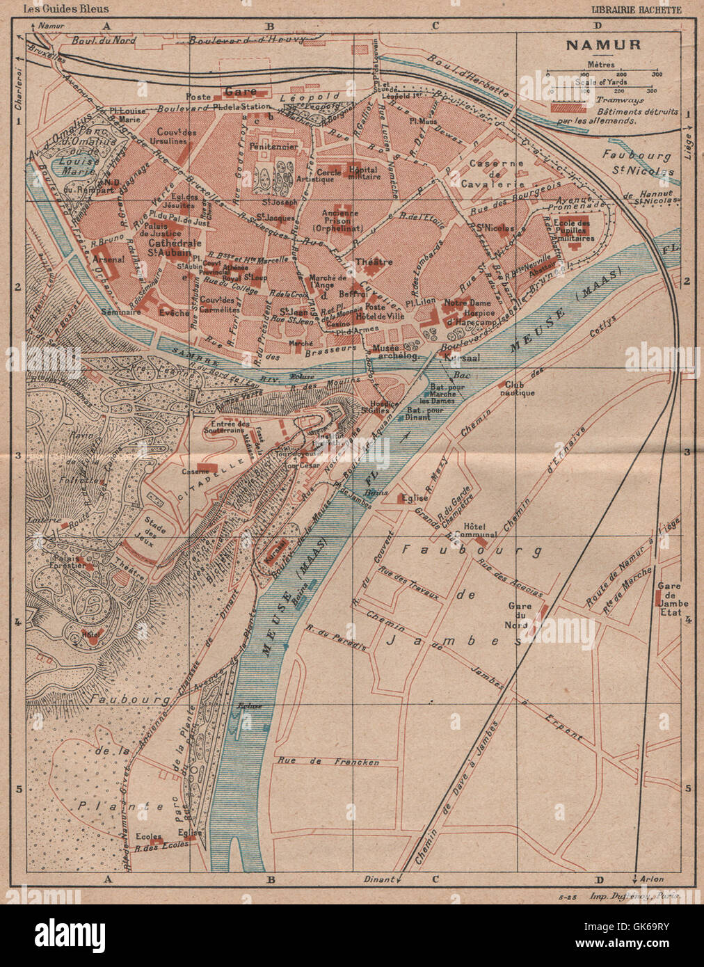 NAMUR NAMEN NAMEUR vintage town city map plan de la ville. Belgium, 1920 Stock Photo