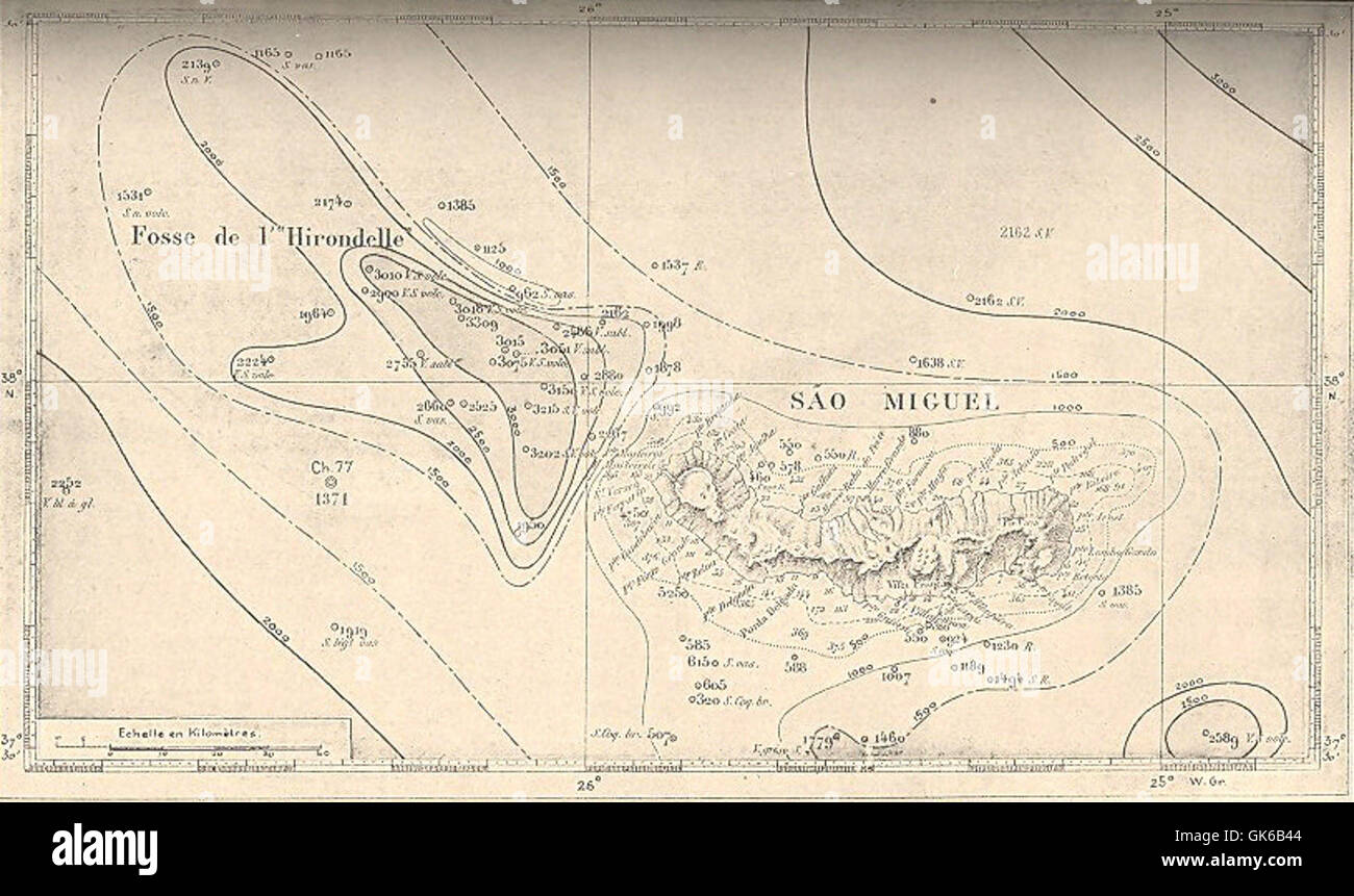 Sketch map 1886 old antique São Miguel Crater of Sete Cidades Azores 