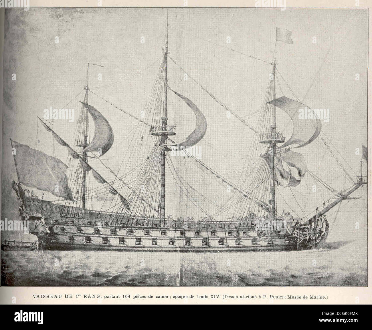 A first-rate ship of the line from the time of Louis XIV, equipped with ...