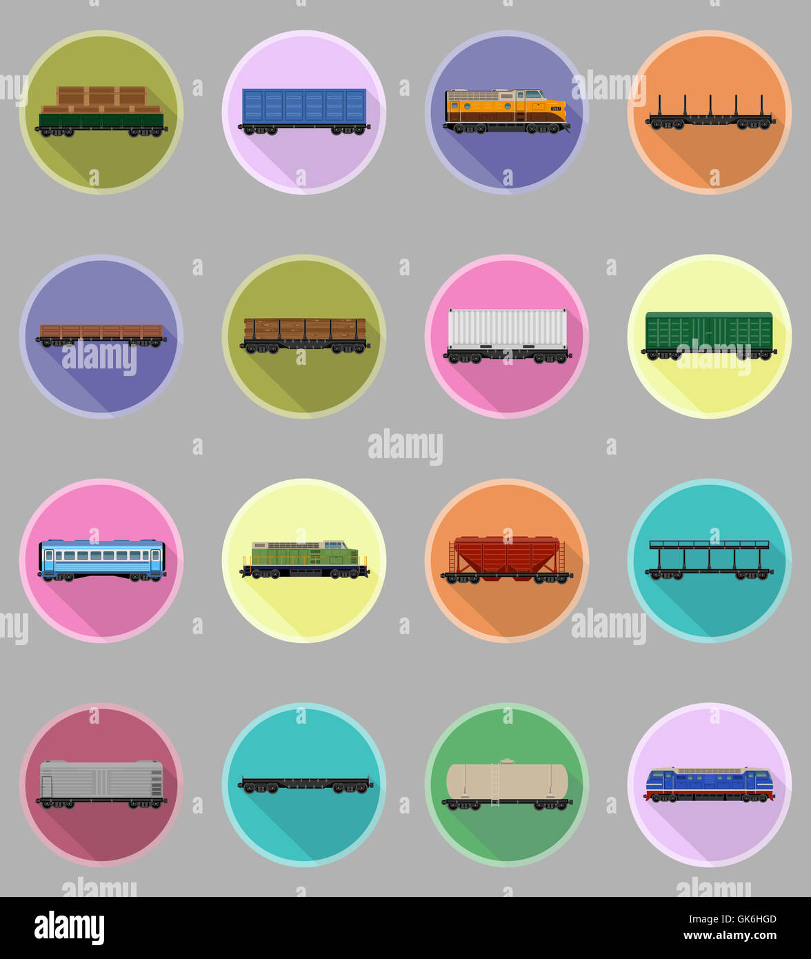 set icons railway carriage train flat icons illustration isolated on ...