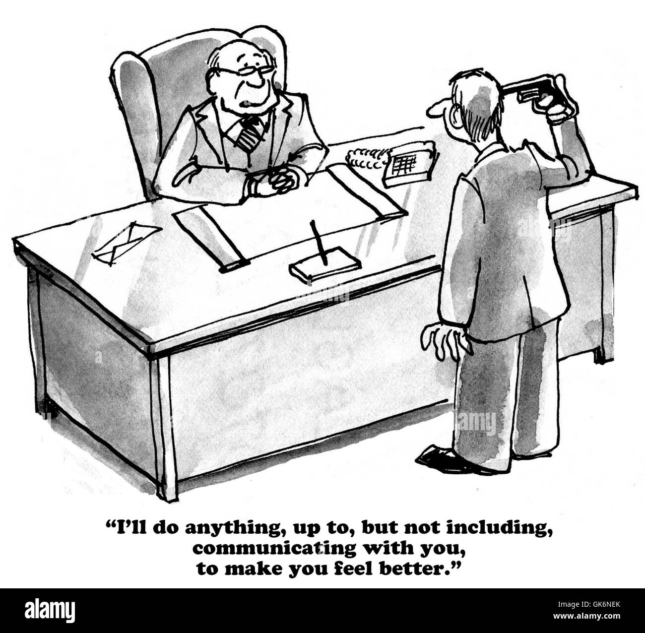 Business cartoon about a callous, difficult boss. Stock Photo