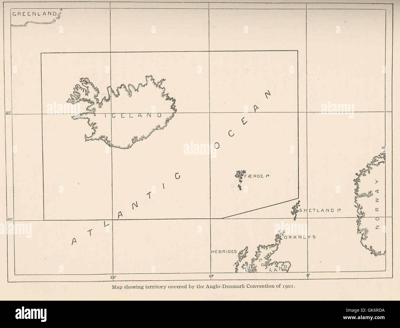 42084 Map shoing territory covered by the Anglo-Denmark Convention of 1901 Stock Photo