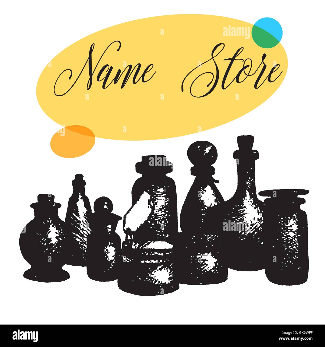 Hand drawn isolated vintage glass jars and bottles set. Containers for