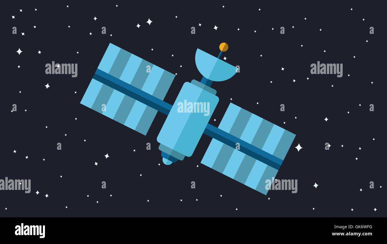 Satellite Illustration. Orbiting Space Station. Modern Cosmos Satellite. Vector Stock Vector