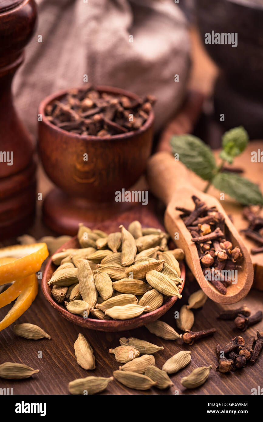 Clove and cardamom seasoning still-life Stock Photo