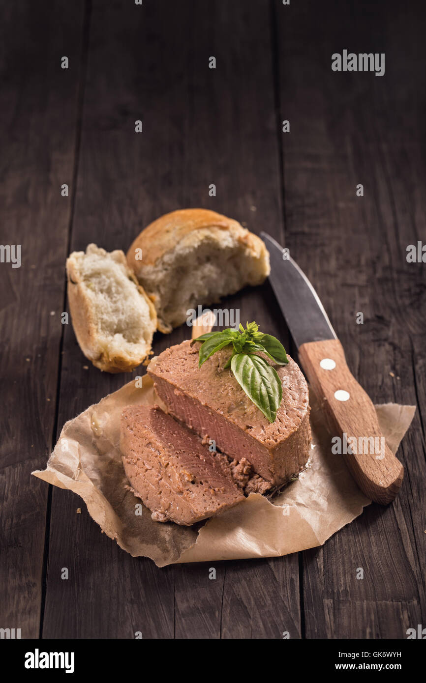 Pate with bread and basil Stock Photo