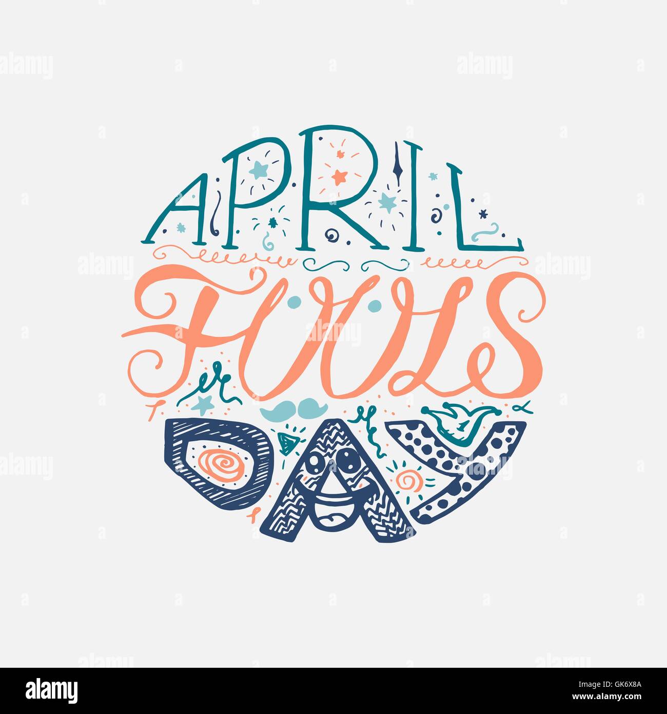 April Fools Lettering April Fools Day Hand Drawn Lettering with smile, jester hat and ...