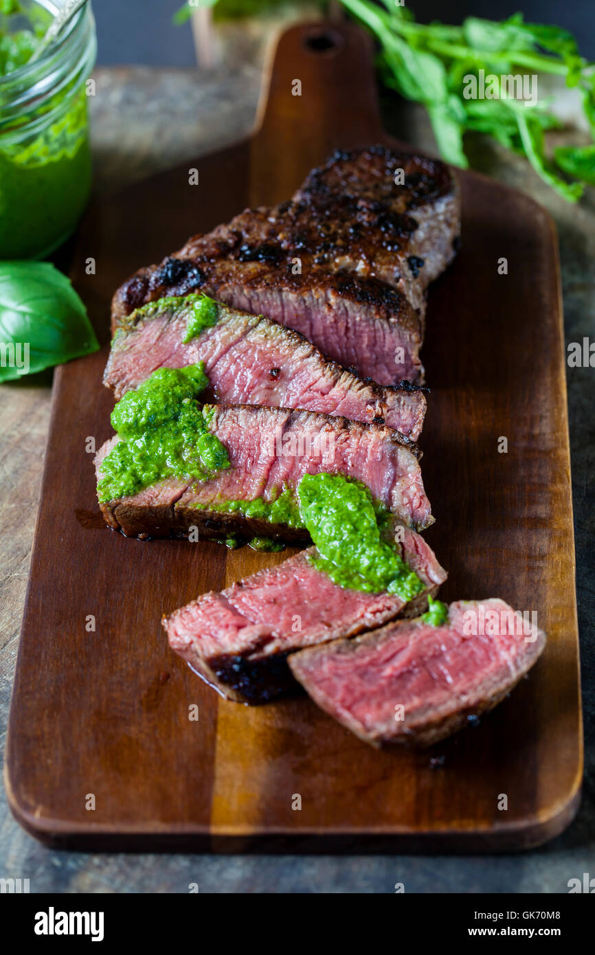 Fillet steak with salsa verde Stock Photo Alamy