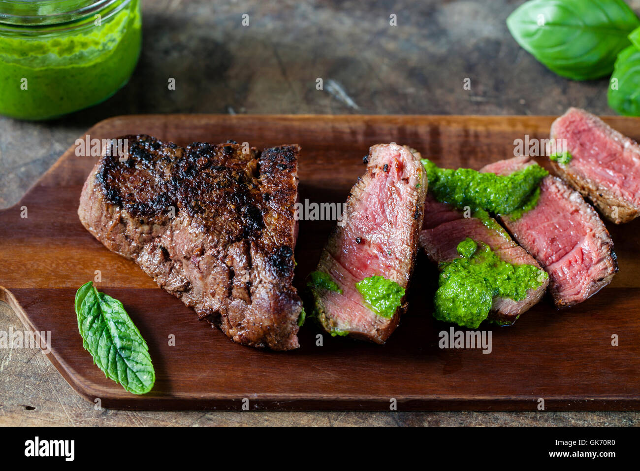 Fillet steak with salsa verde Stock Photo Alamy