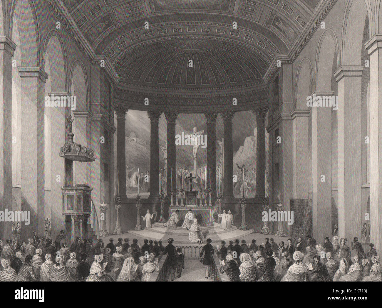Roman Catholic chapel, Moorfields. High mass on Christmas Day. LONDON, 1841 Stock Photo