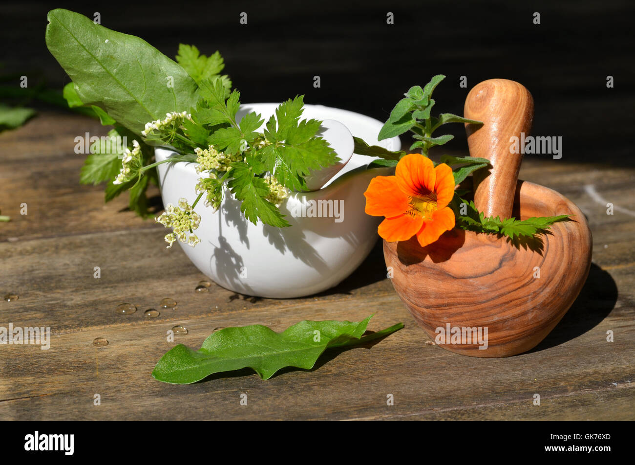 herbal mortar fresh Stock Photo