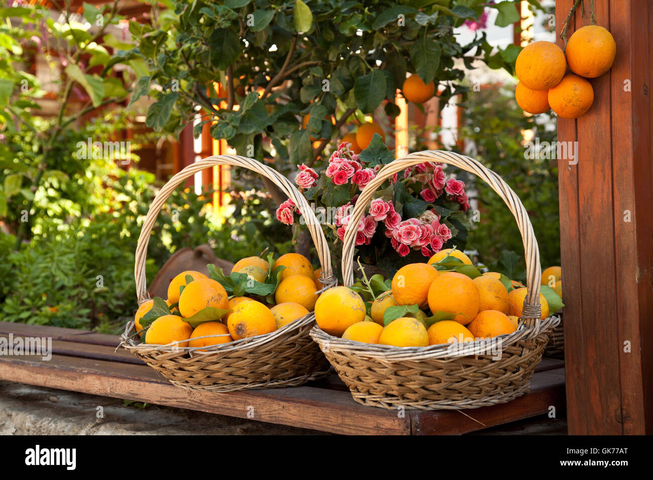 orange basket fruit Stock Photo
