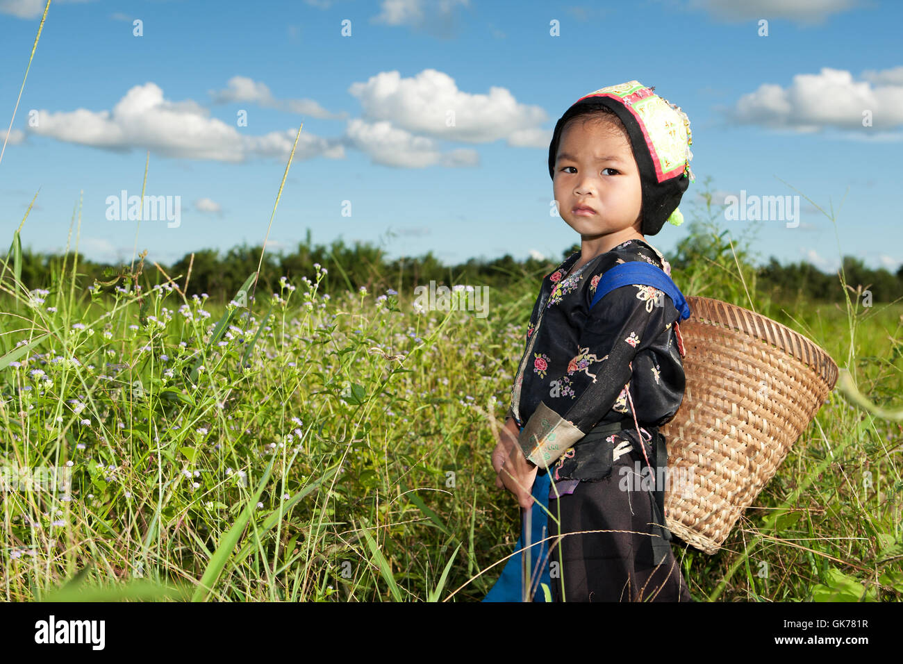 asian girl in rice field Stock Photo
