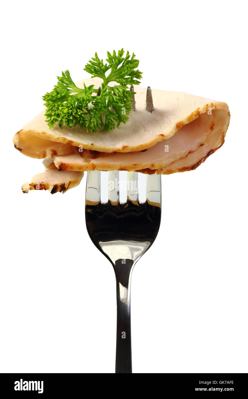 roast pork on a fork,isolated Stock Photo Alamy