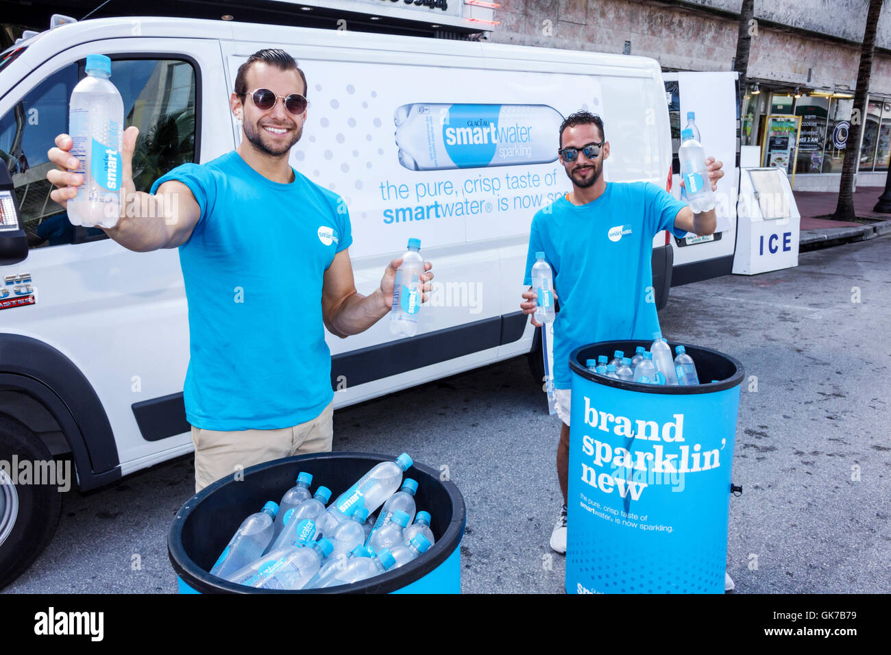 Miami Beach Florida,Washington Avenue,car-free bike ride,street festival,Ciclovia,promote,adult,adults,man men male,young adult,Glaceau,Energy Brands, Stock Photo