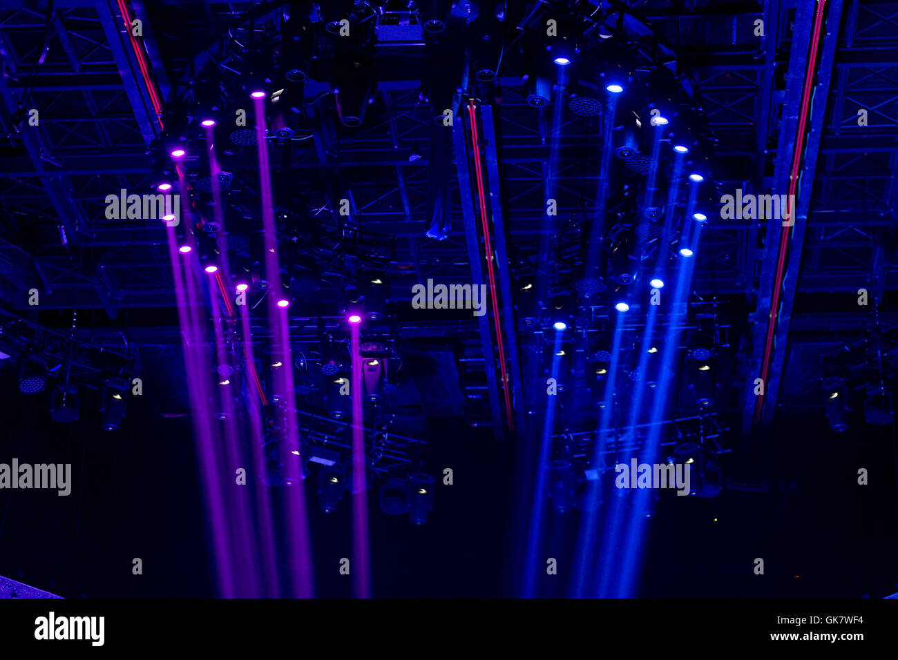 Blue stage lighting, light show concert Stock Photo Alamy