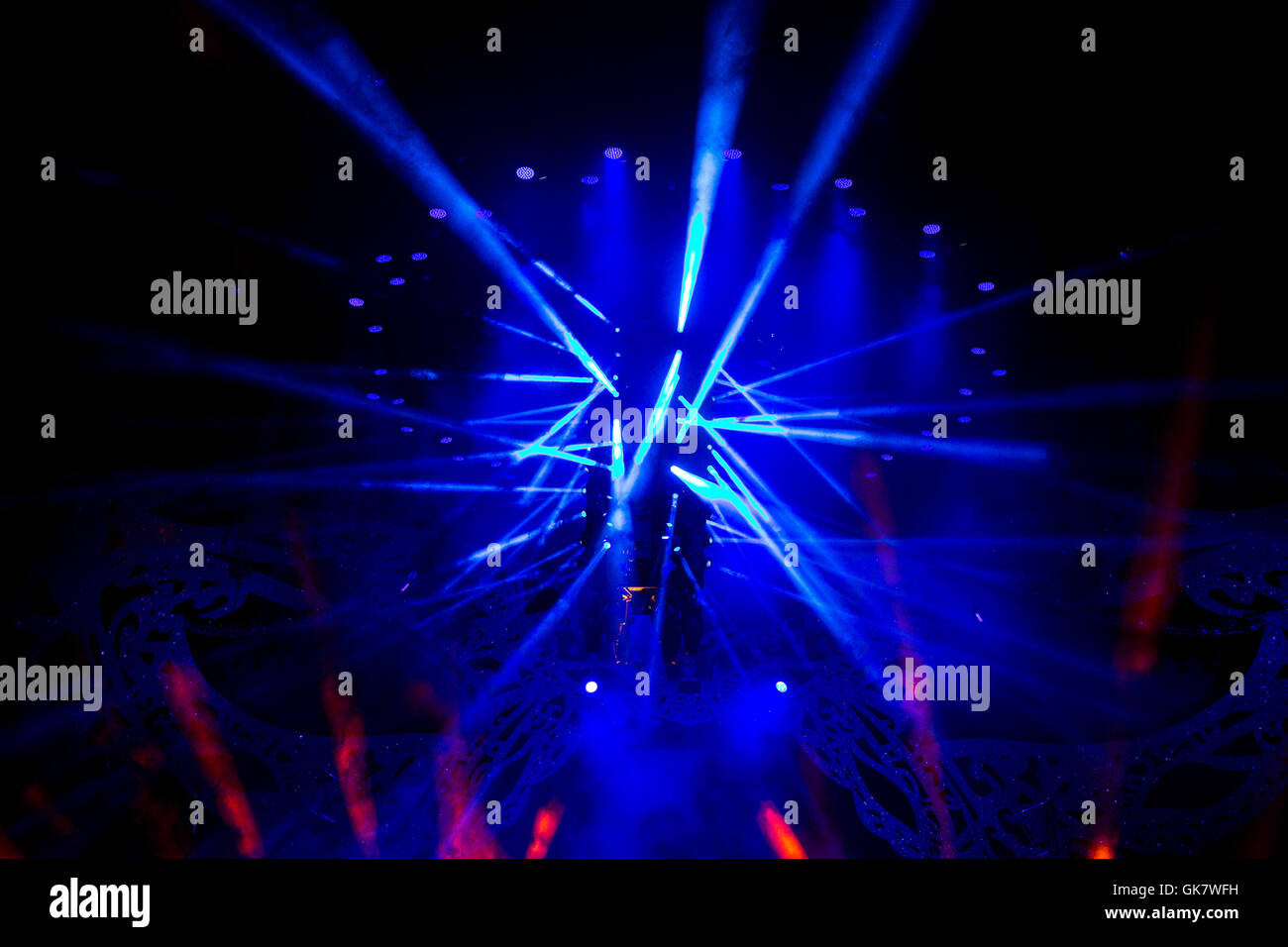 Blue stage lighting, light show concert Stock Photo Alamy
