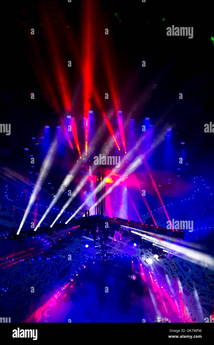 Blue stage lighting, light show concert Stock Photo Alamy
