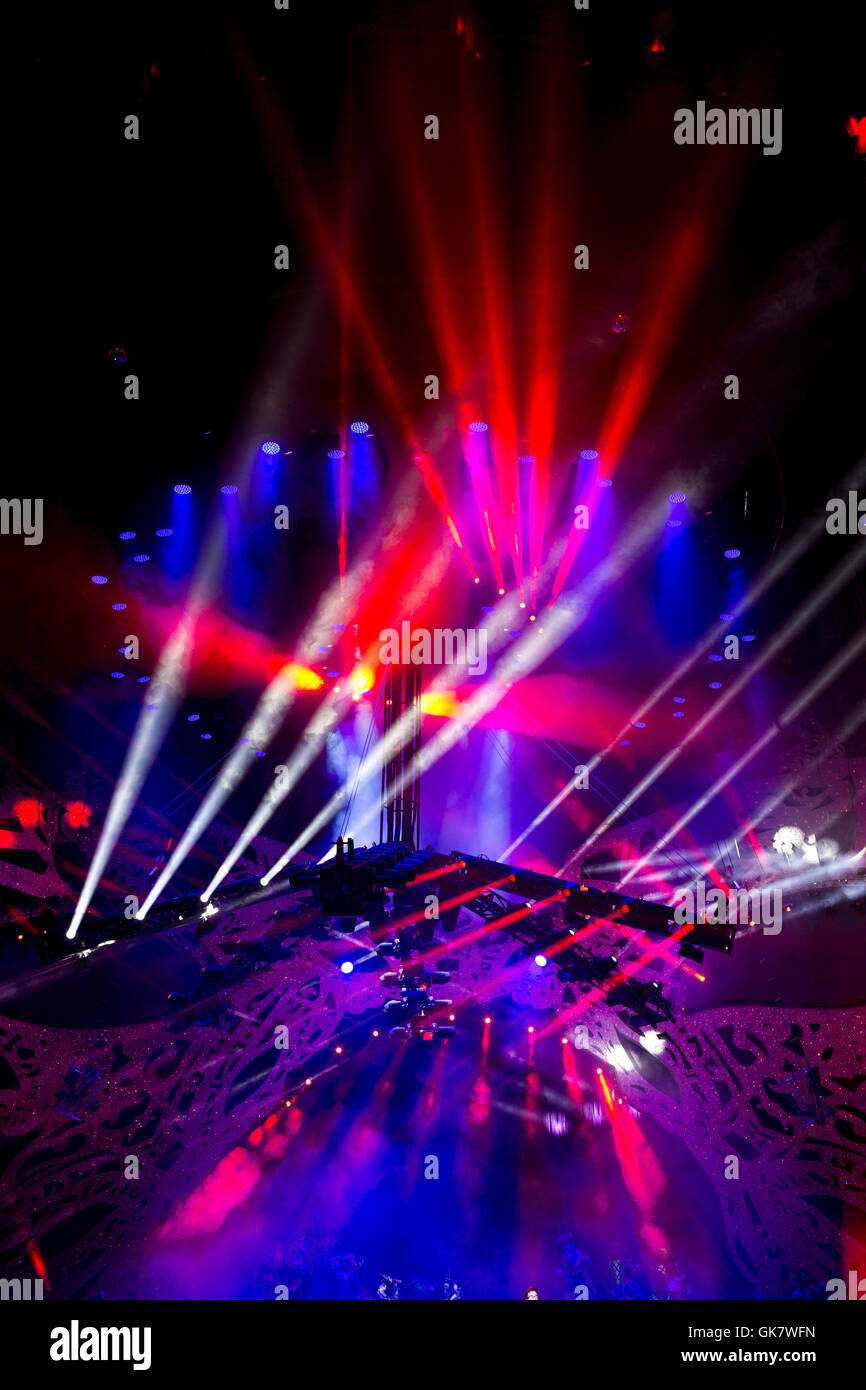 Blue stage lighting, light show concert Stock Photo Alamy