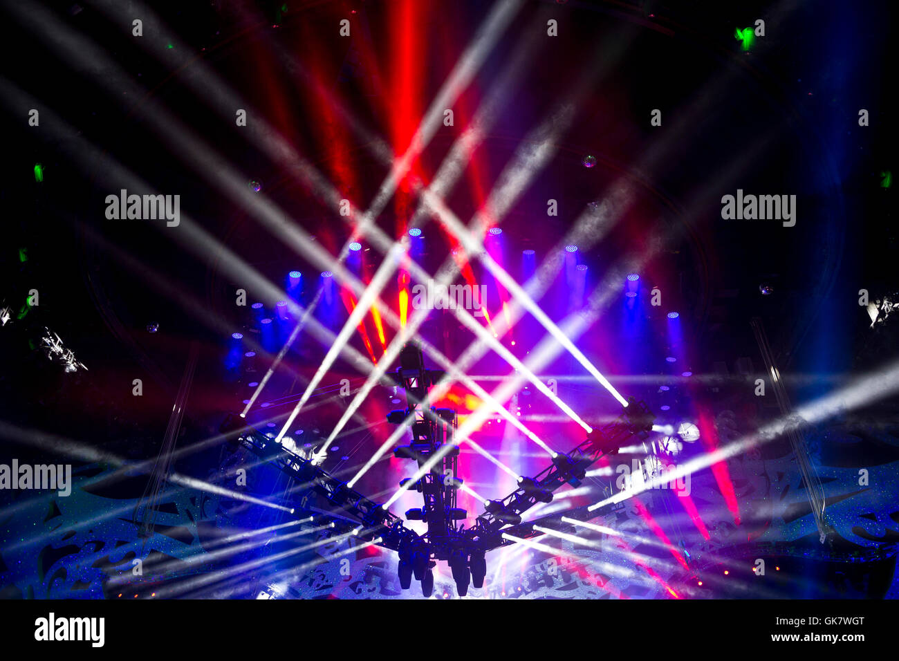 Blue stage lighting, light show concert Stock Photo Alamy