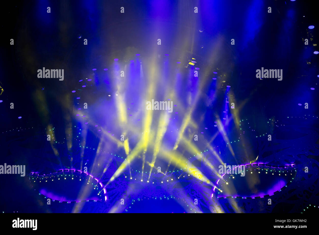 Blue stage lighting, light show concert Stock Photo Alamy