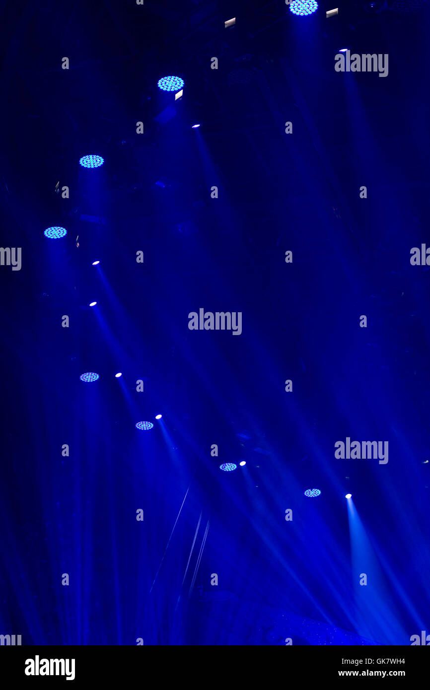 Blue stage lighting, light show concert Stock Photo Alamy