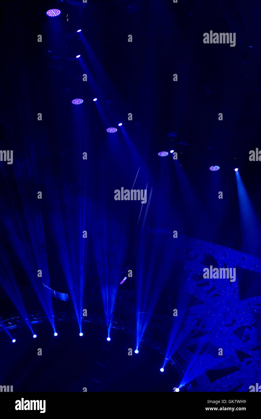 Blue stage lighting, light show concert Stock Photo Alamy