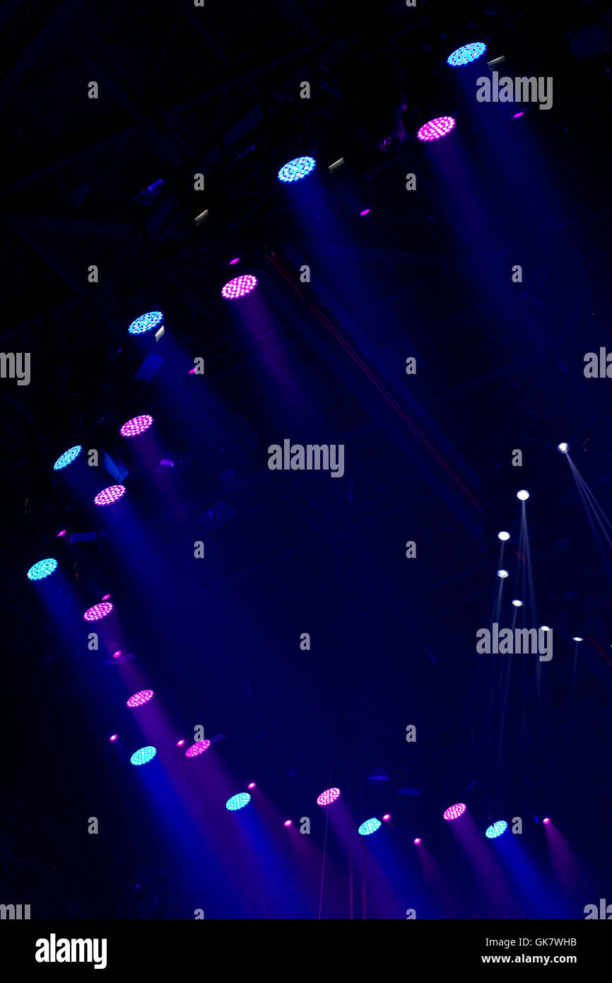 Blue stage lighting, light show concert Stock Photo Alamy