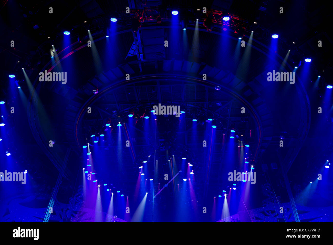 Blue stage lighting, light show concert Stock Photo Alamy