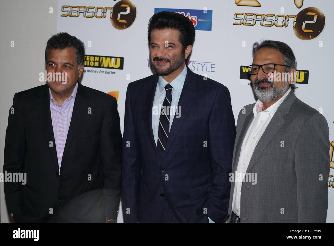 London, England, UK. 17th Aug, 2016. Raj Nayak, Anil Kapoor and Raj Nayak the Photocall with international superstar, actor Anil Kapoor in the Season 2 of the hit TV series, '24', on Colors at The Montcalm Hotel, London, UK. Credit:  See Li/Alamy Live News Stock Photo