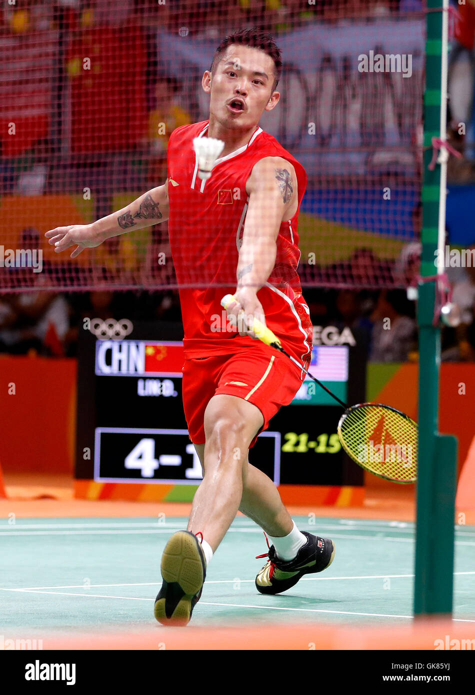 Rio de Janeiro, Brazil. 19th August, 2016. OLYMPICS 2016 BADMINTON - Dan LIN China (CHI) faces Lee Chong Wei of Malaysia (MAS) for the semi-finals of the Badminton 2016 Olympics held in Hall 4 Riocentro. Credit:  Foto Arena LTDA/Alamy Live News Stock Photo