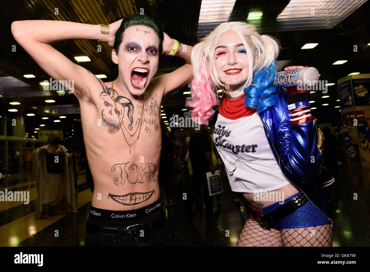 Chicago, Illinois, USA. 18th August 2016. Cosplayers dressed as The Joker and Harley Quinn from 'Suicide Squad' attend the Wizard World Chicago Comic Con at Donald E. Stephens Convention Center in Rosemont, IL. Credit:  Daniel Boczarski/Alamy Live News Stock Photo