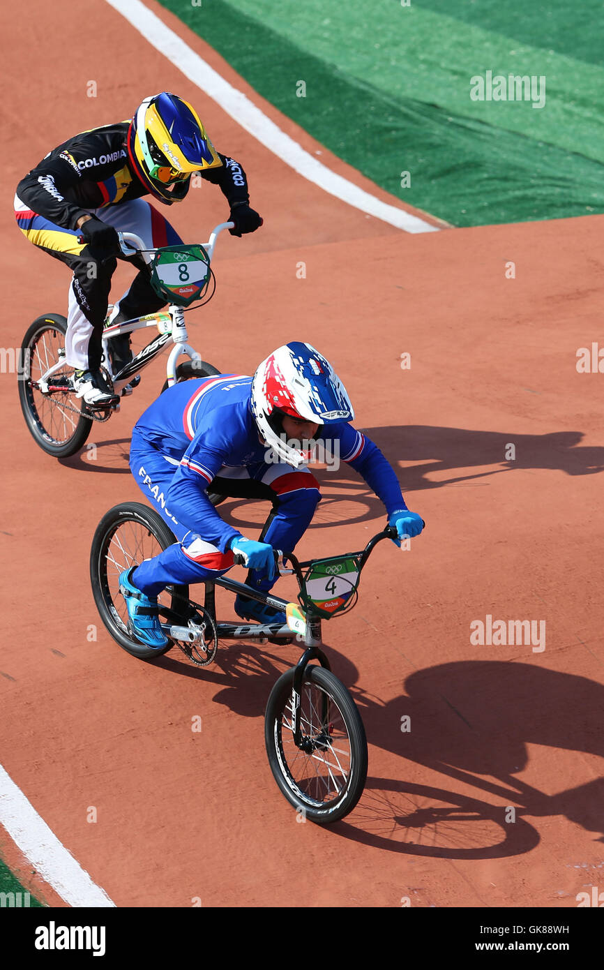 Rio de Janeiro, Brazil. 18th Aug, 2016. Mens BMX competition at the 2016  Olympic Games. Jeremy Rencurel (FRA France) Credit: Action Plus Sports  Images/Alamy Live News Stock Photo - Alamy