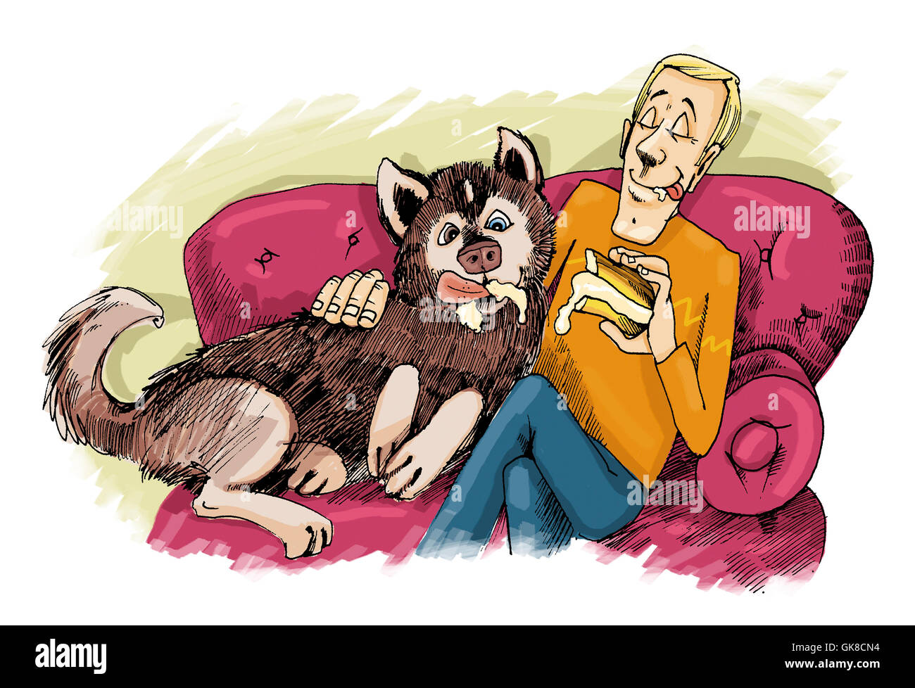 husky dog and his owner on sofa Stock Photo - Alamy