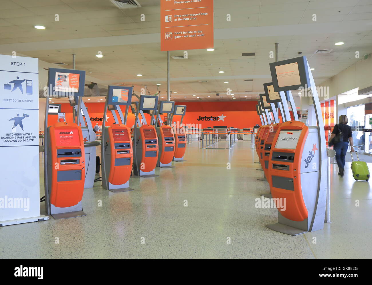 Jetstar self-check in machine at Melbourne Airport in Melbourne Australia. Stock Photo