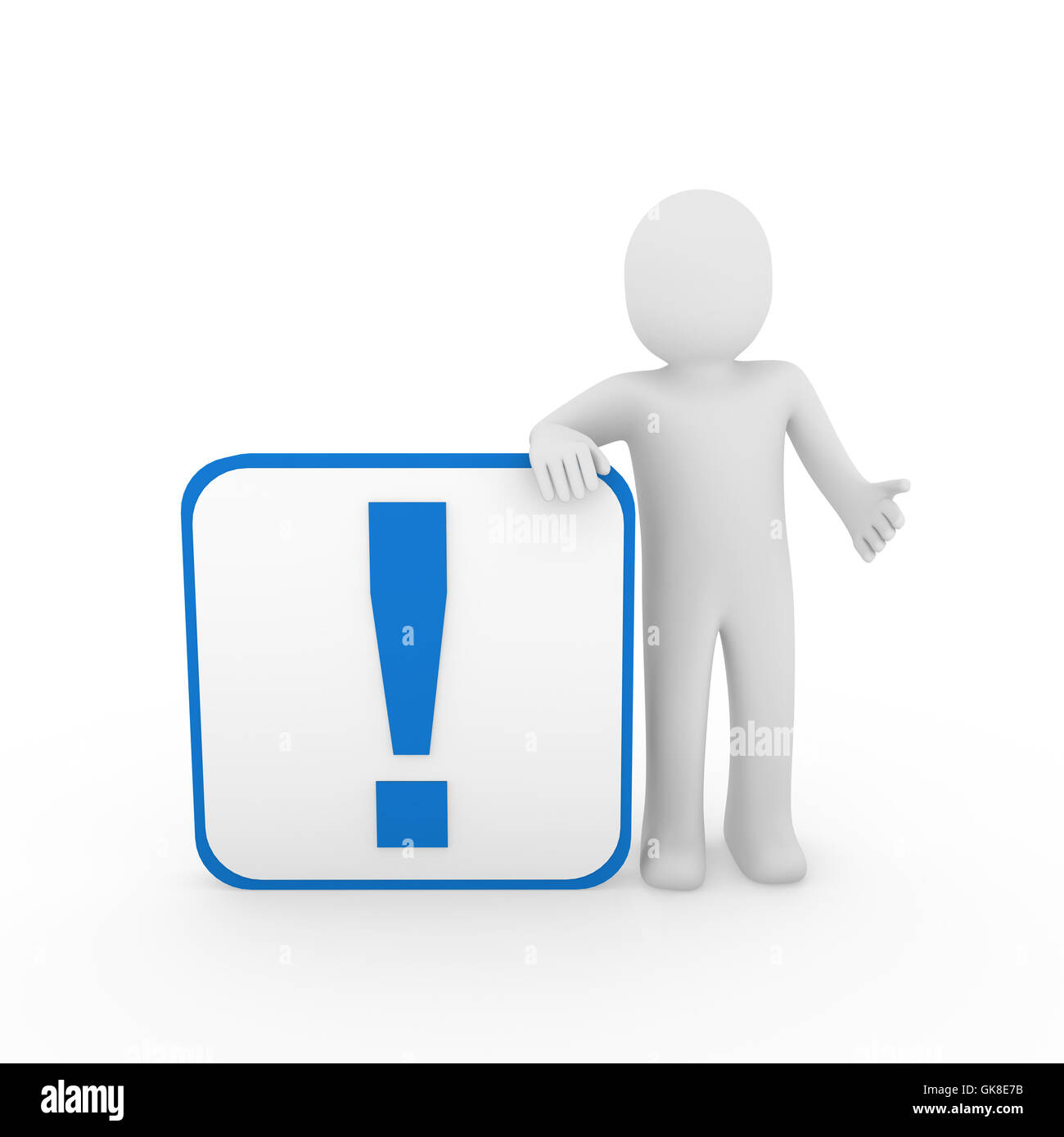 3d man human blue exclamation mark  cube Stock Photo