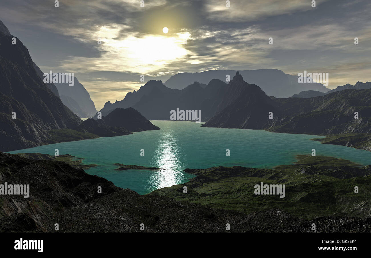 Green water green mountains hi-res stock photography and images - Alamy