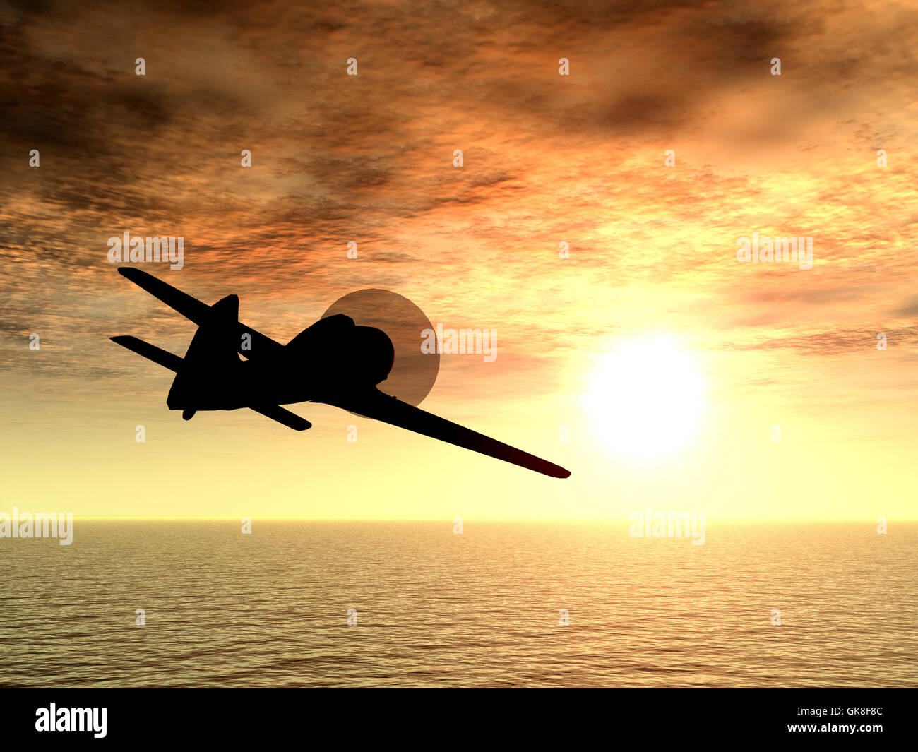 The airplane on a background sunset Stock Photo