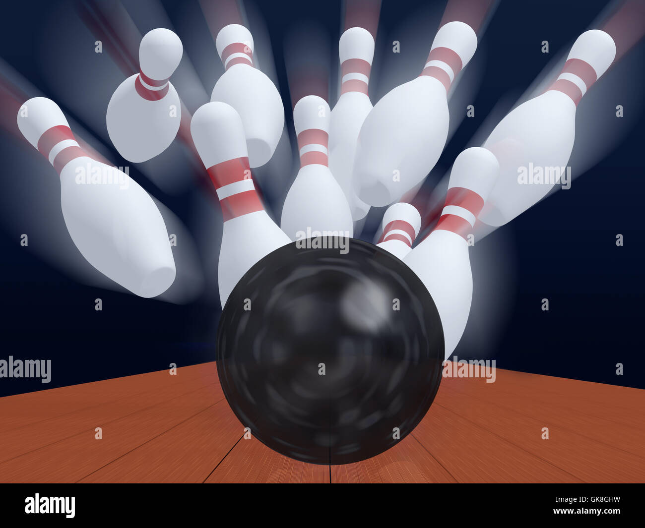 Skittles for game in bowling with ball Stock Photo Alamy
