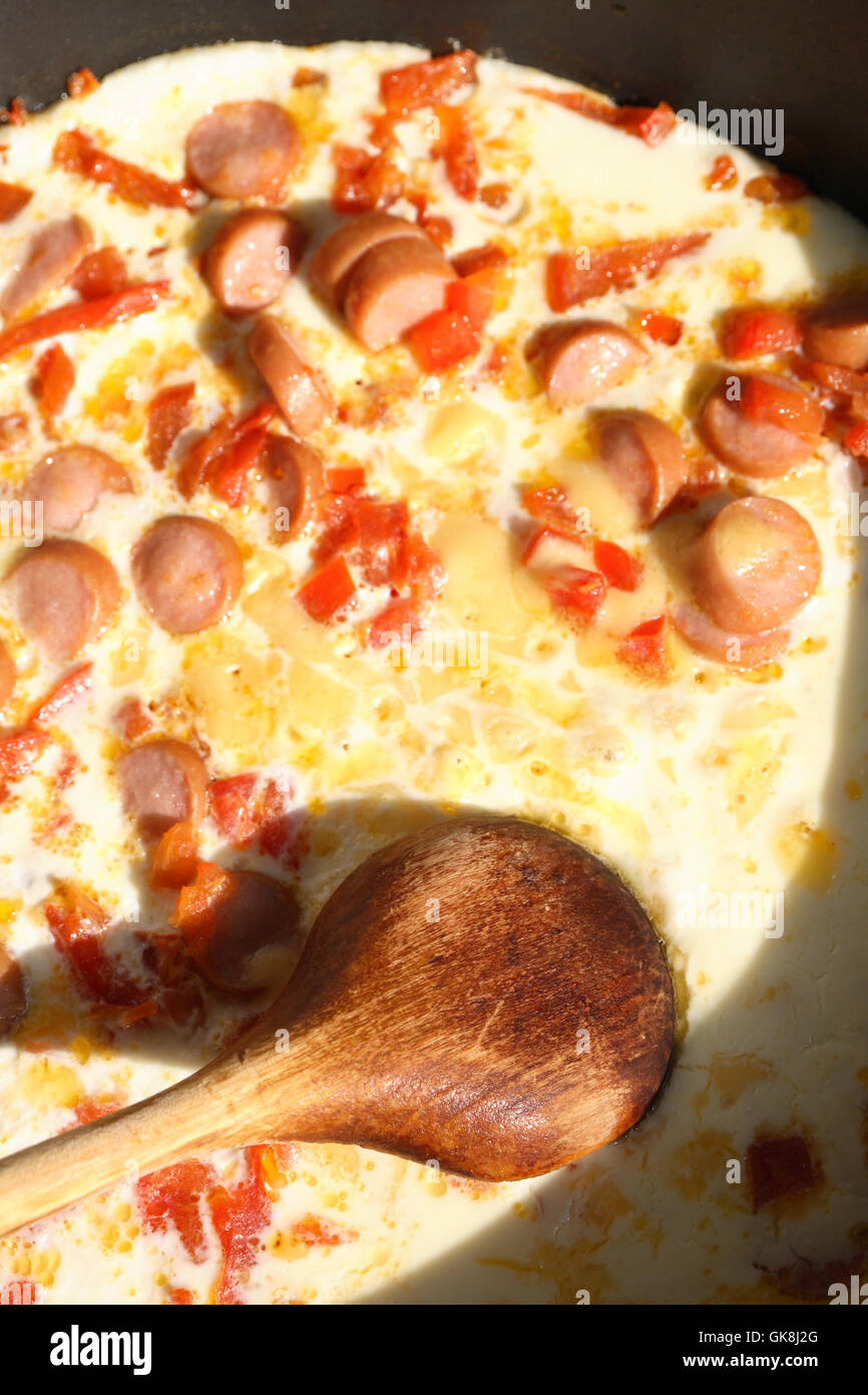 Scrambled Eggs With Sausage Stock Photo - Alamy