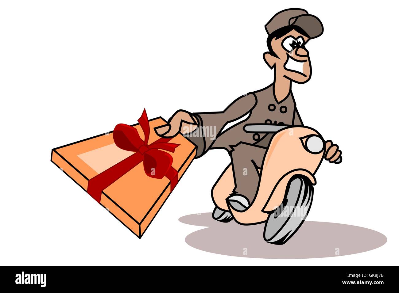 cheerful parcel deliverer with a gift box Stock Photo