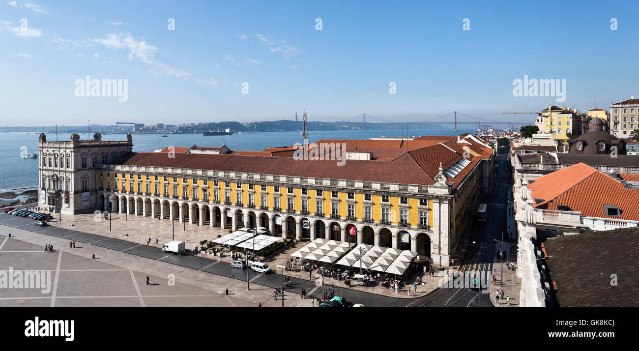 View of the west side of the Commerce Square, the main public square in Lisbon, Portugal Stock Photo