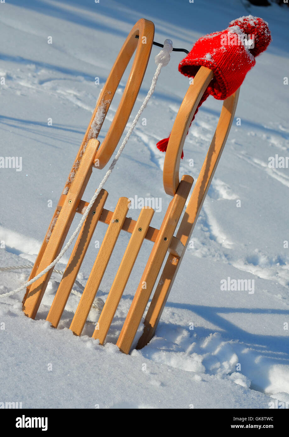 sled in the snow in winter Stock Photo Alamy