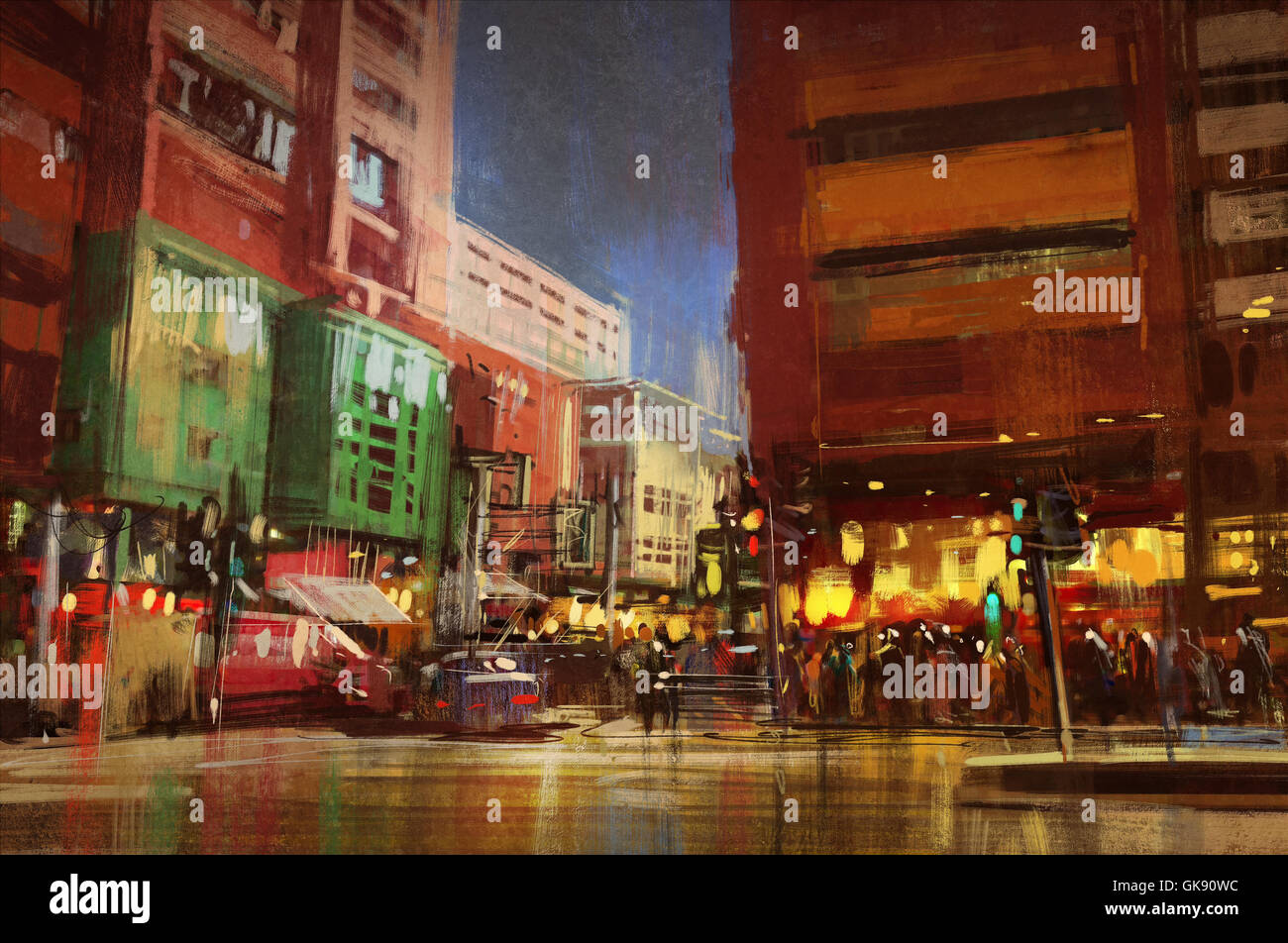 colorful painting of street city,urban,cityscape,illustration Stock Photo